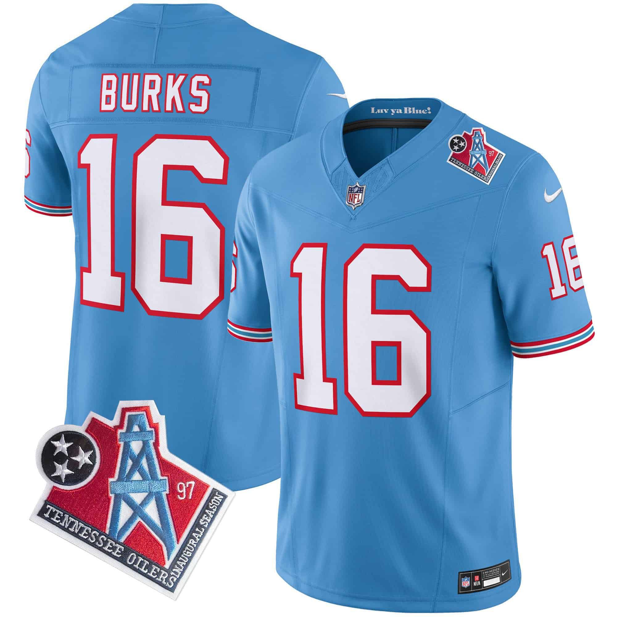 Men Tennessee Titans #16 Burks Light Blue 1997 Throwback 2024 Nike Limited Vapor NFL Jersey